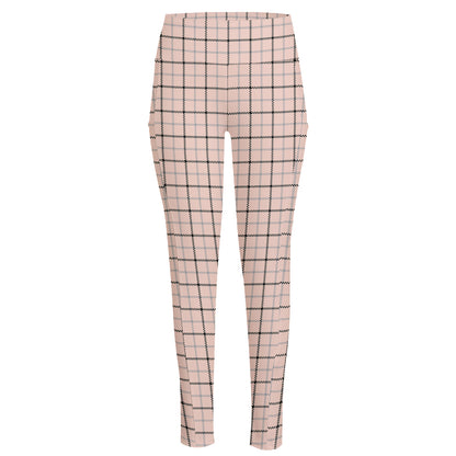 Pastel Pink And Black Tattersall Print High-Waisted Pocket Leggings