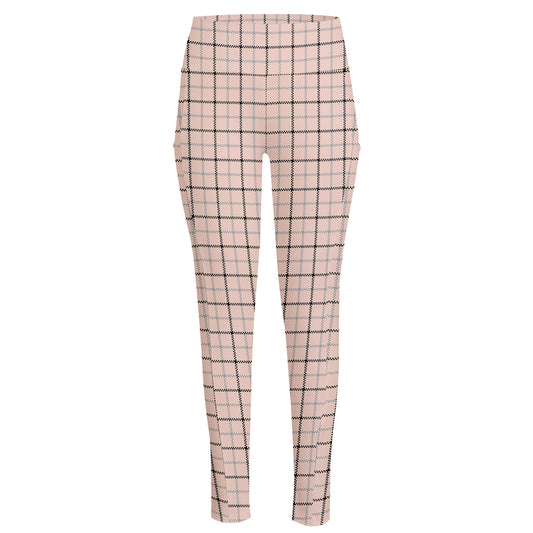 Pastel Pink And Black Tattersall Print High-Waisted Pocket Leggings