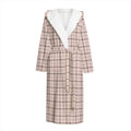 Pastel Pink And Black Tattersall Print Hooded Bathrobe