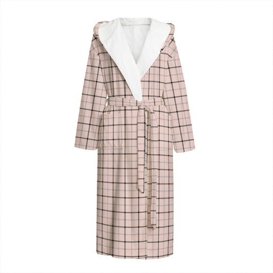 Pastel Pink And Black Tattersall Print Hooded Bathrobe