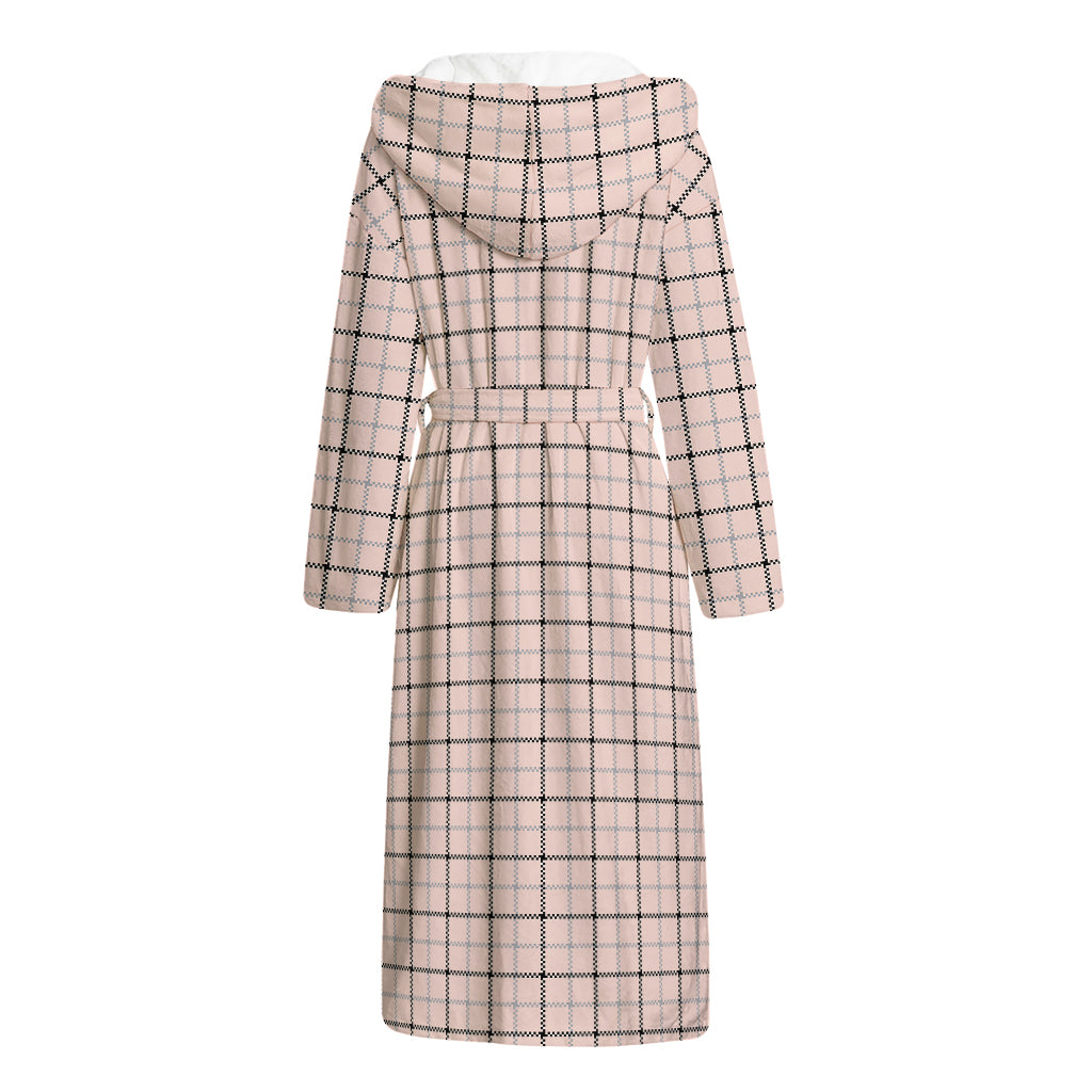 Pastel Pink And Black Tattersall Print Hooded Bathrobe