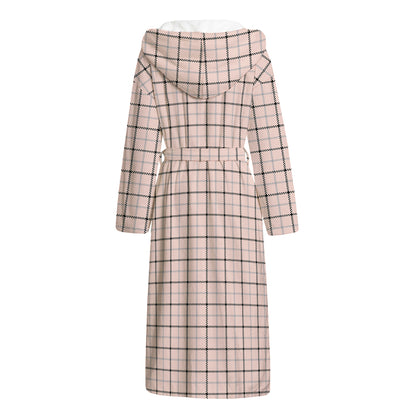 Pastel Pink And Black Tattersall Print Hooded Bathrobe