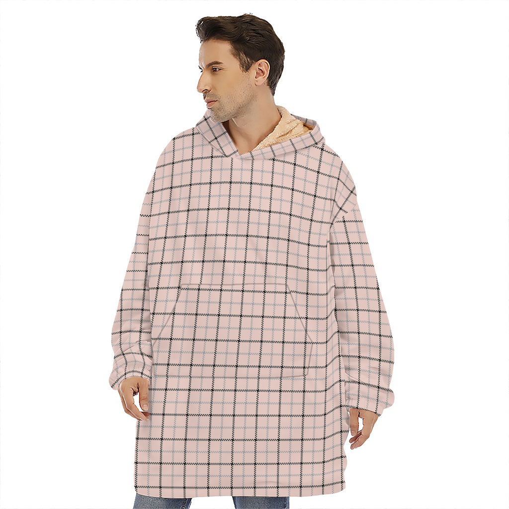 Pastel Pink And Black Tattersall Print Hoodie Blanket