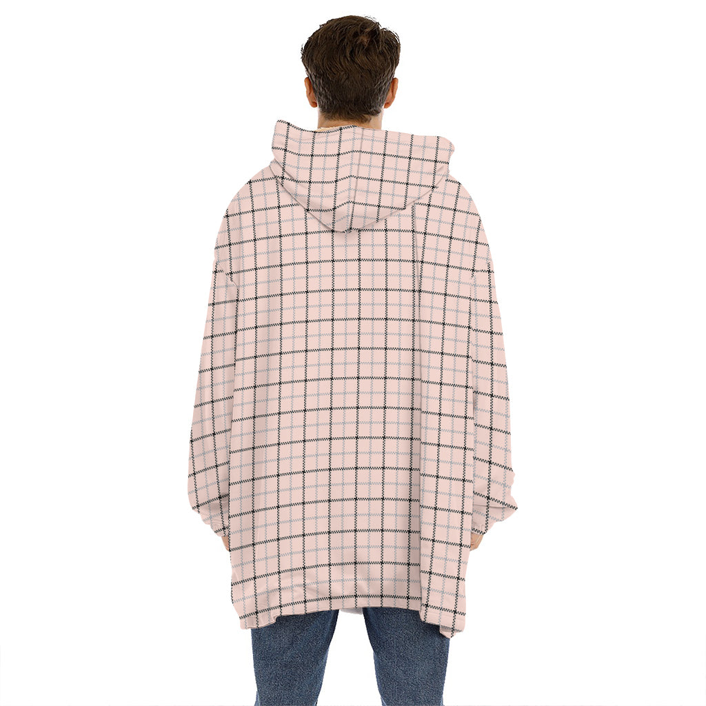 Pastel Pink And Black Tattersall Print Hoodie Blanket