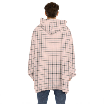 Pastel Pink And Black Tattersall Print Hoodie Blanket