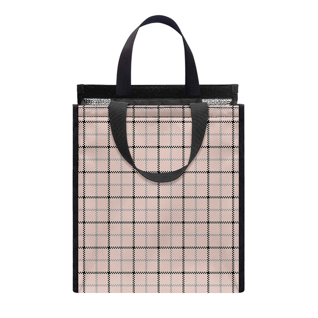Pastel Pink And Black Tattersall Print Insulated Lunch Tote