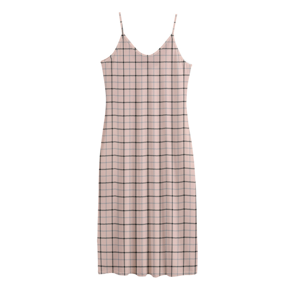 Pastel Pink And Black Tattersall Print Jersey Midi Cami Dress