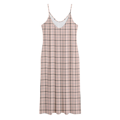 Pastel Pink And Black Tattersall Print Jersey Midi Cami Dress