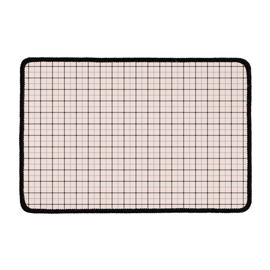 Pastel Pink And Black Tattersall Print Kitchen Mat