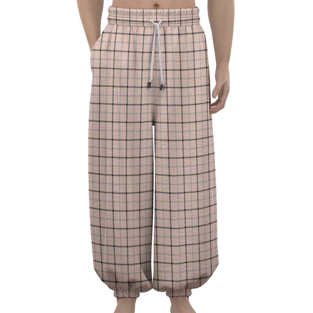 Pastel Pink And Black Tattersall Print Lantern Pants