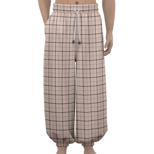 Pastel Pink And Black Tattersall Print Lantern Pants