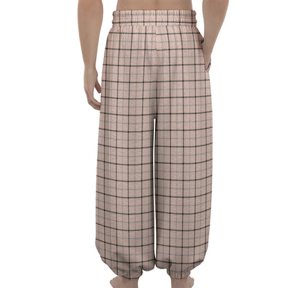 Pastel Pink And Black Tattersall Print Lantern Pants
