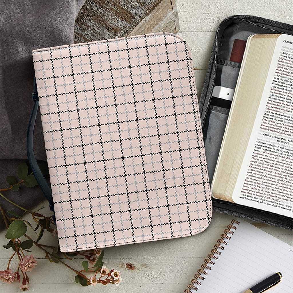 Pastel Pink And Black Tattersall Print Leather Bible Cover