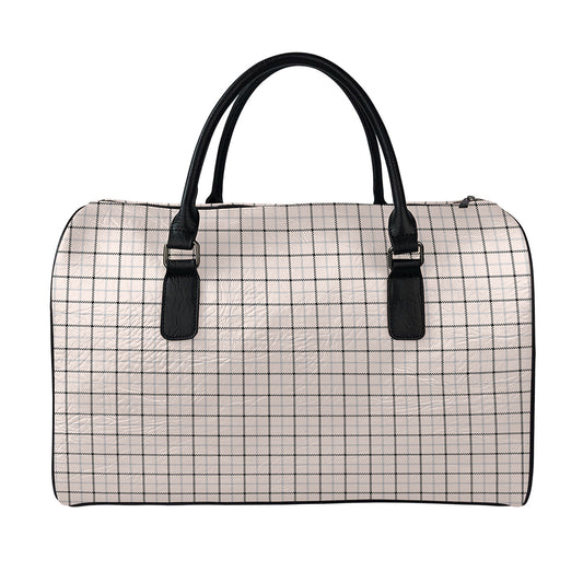 Pastel Pink And Black Tattersall Print Leather Duffle Bag