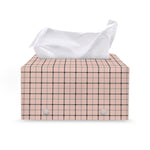 Pastel Pink And Black Tattersall Print Leather Tissue Box Cover