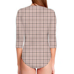 Pastel Pink And Black Tattersall Print Long Sleeve Swimsuit