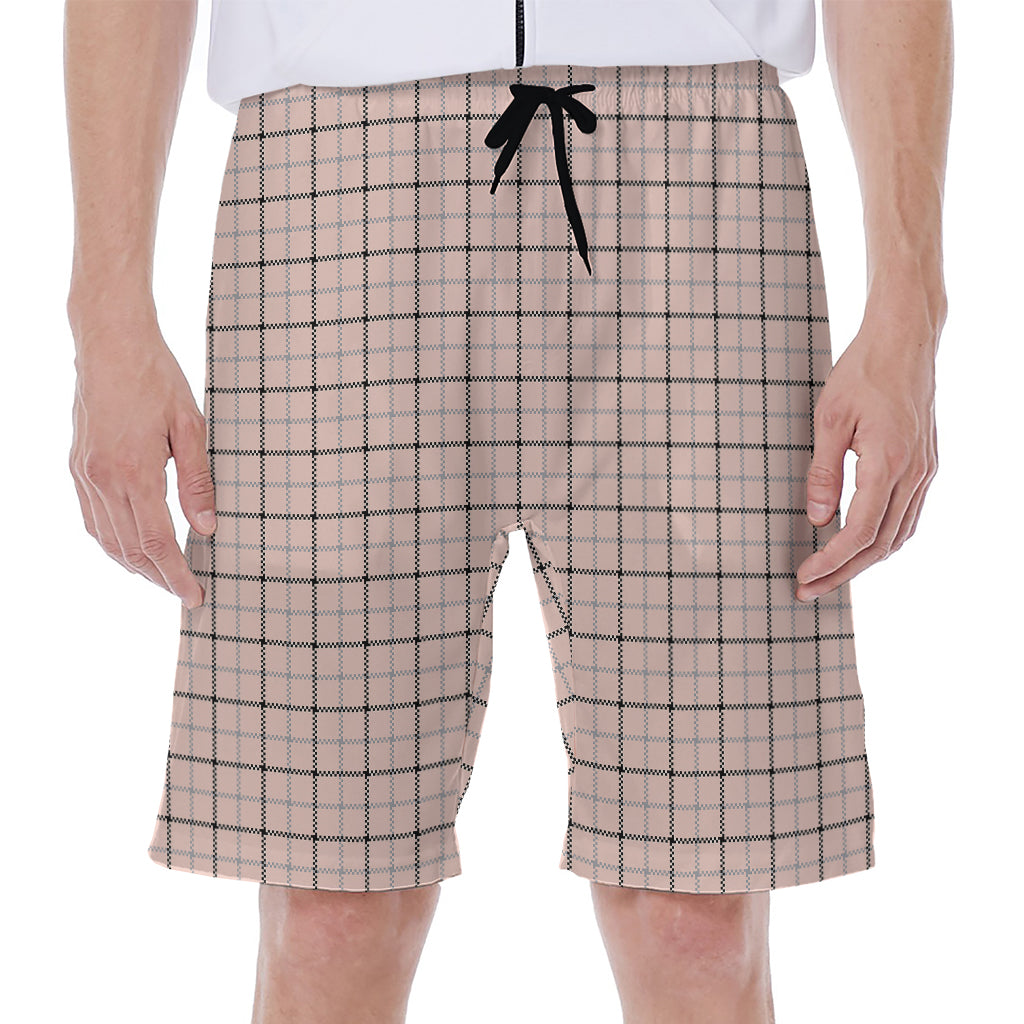 Pastel Pink And Black Tattersall Print Men's Beach Shorts