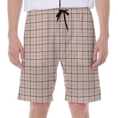Pastel Pink And Black Tattersall Print Men's Beach Shorts