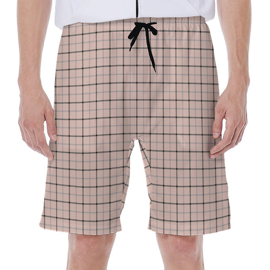Pastel Pink And Black Tattersall Print Men's Beach Shorts