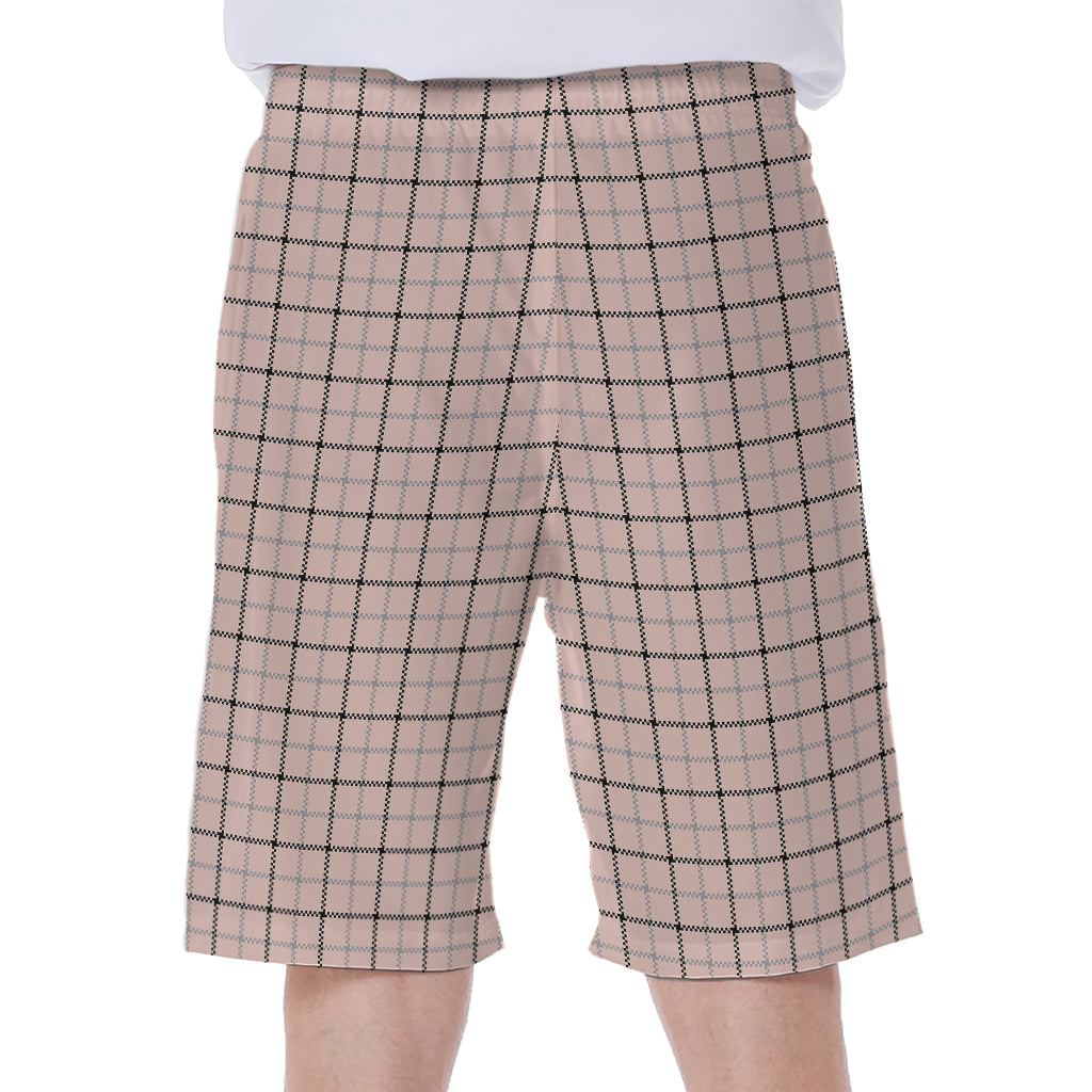 Pastel Pink And Black Tattersall Print Men's Beach Shorts