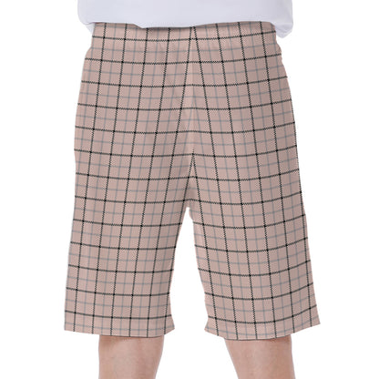 Pastel Pink And Black Tattersall Print Men's Beach Shorts