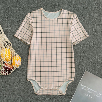 Pastel Pink And Black Tattersall Print Men's Bodysuit