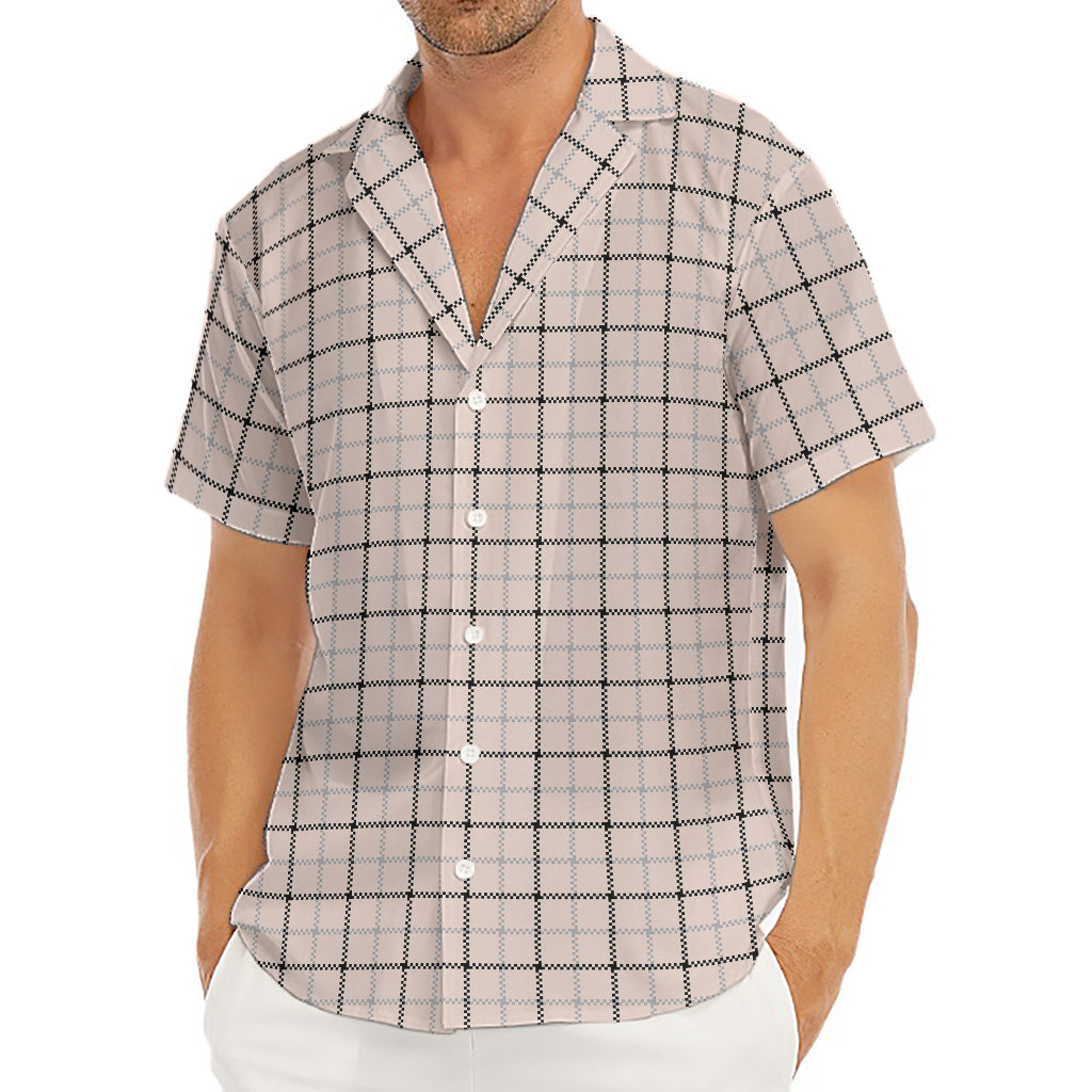 Pastel Pink And Black Tattersall Print Men's Deep V-Neck Shirt