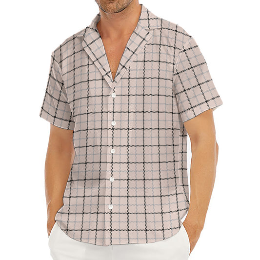 Pastel Pink And Black Tattersall Print Men's Deep V-Neck Shirt