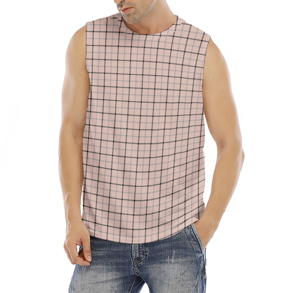 Pastel Pink And Black Tattersall Print Men's Fitness Tank Top