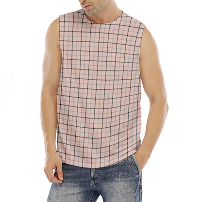 Pastel Pink And Black Tattersall Print Men's Fitness Tank Top