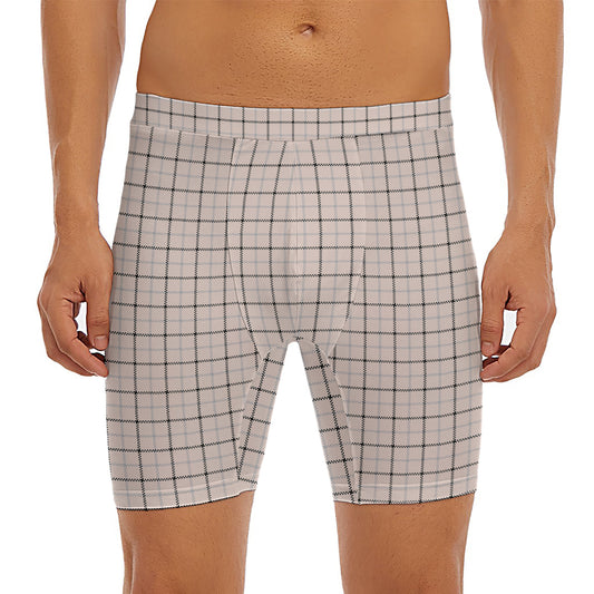 Pastel Pink And Black Tattersall Print Men's Long Boxer Briefs