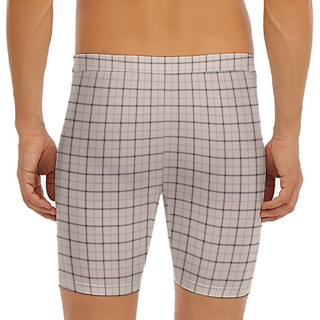 Pastel Pink And Black Tattersall Print Men's Long Boxer Briefs