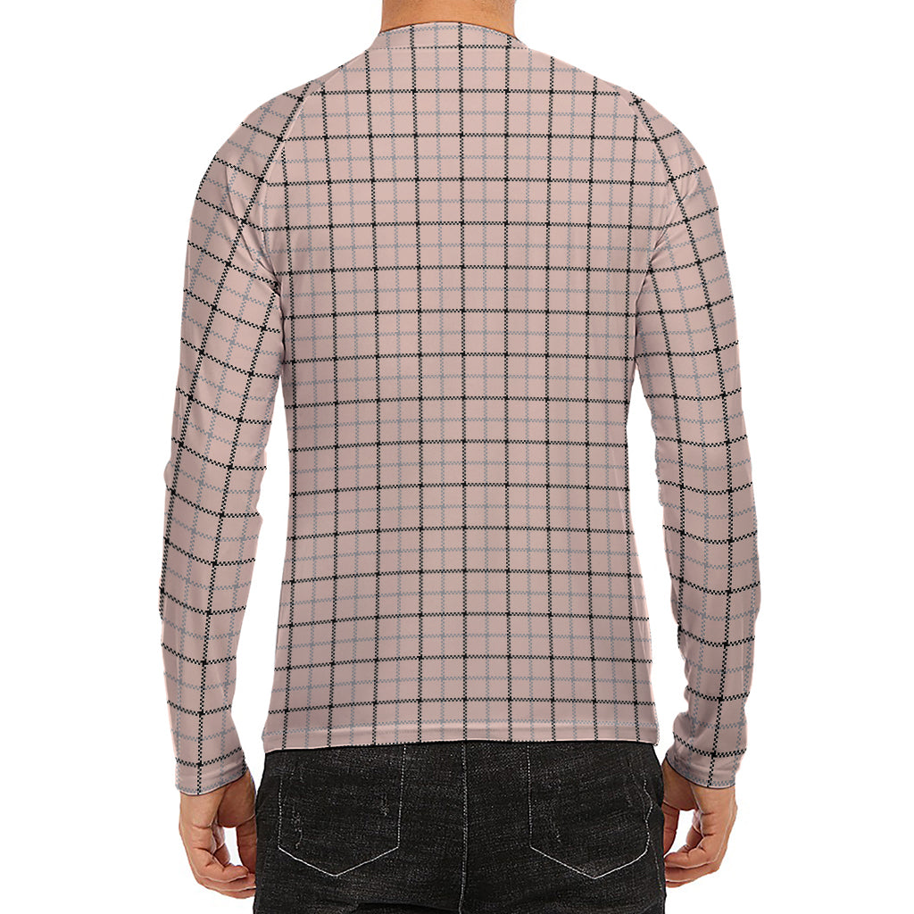 Pastel Pink And Black Tattersall Print Men's Long Sleeve Rash Guard
