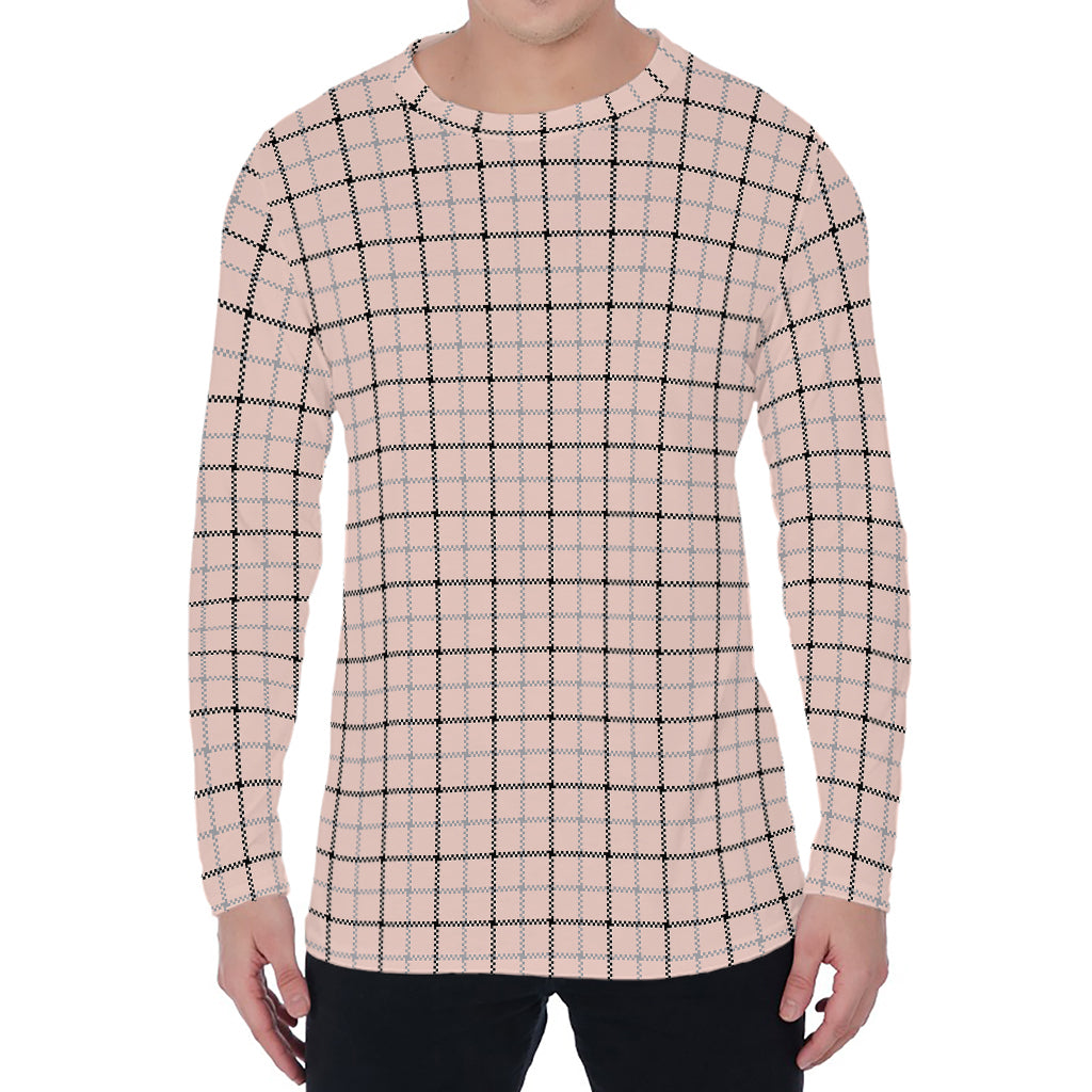 Pastel Pink And Black Tattersall Print Men's Long Sleeve T-Shirt