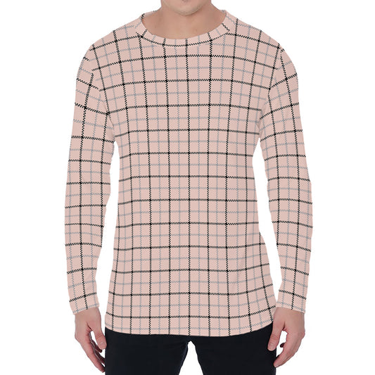 Pastel Pink And Black Tattersall Print Men's Long Sleeve T-Shirt