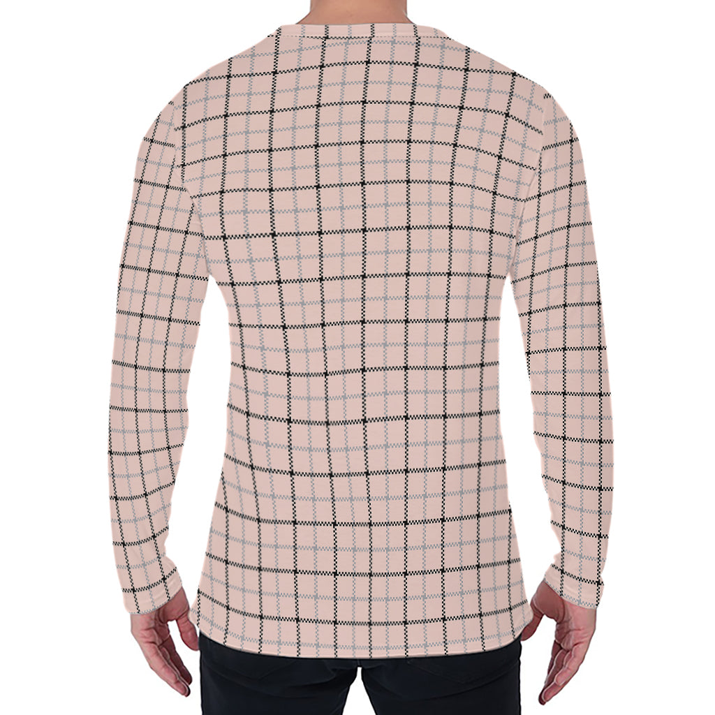 Pastel Pink And Black Tattersall Print Men's Long Sleeve T-Shirt