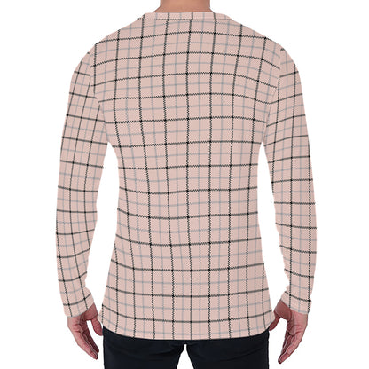 Pastel Pink And Black Tattersall Print Men's Long Sleeve T-Shirt
