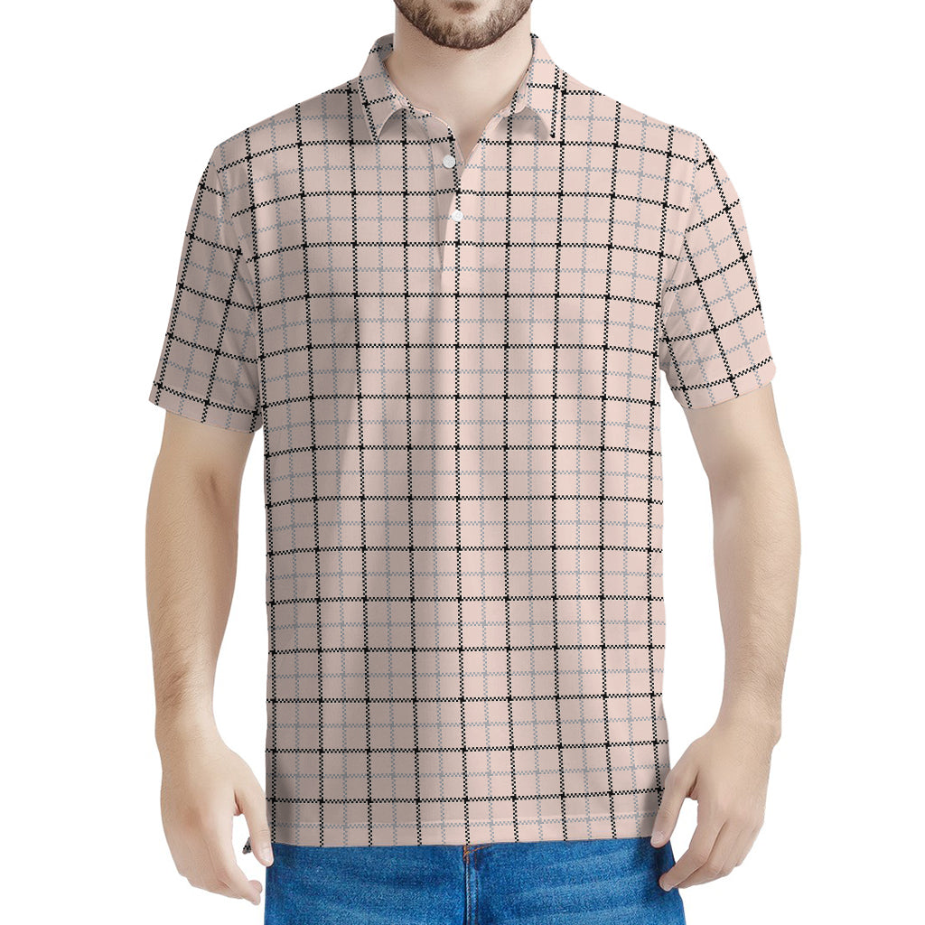 Pastel Pink And Black Tattersall Print Men's Polo Shirt