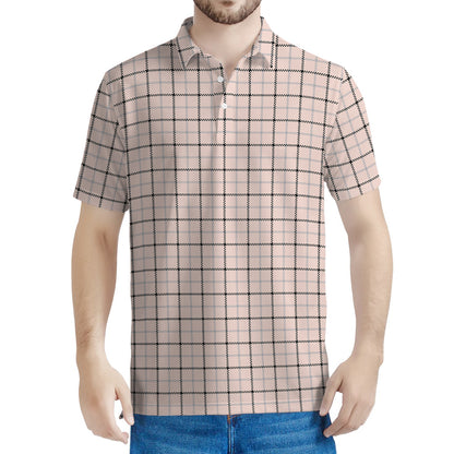 Pastel Pink And Black Tattersall Print Men's Polo Shirt