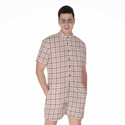 Pastel Pink And Black Tattersall Print Men's Rompers