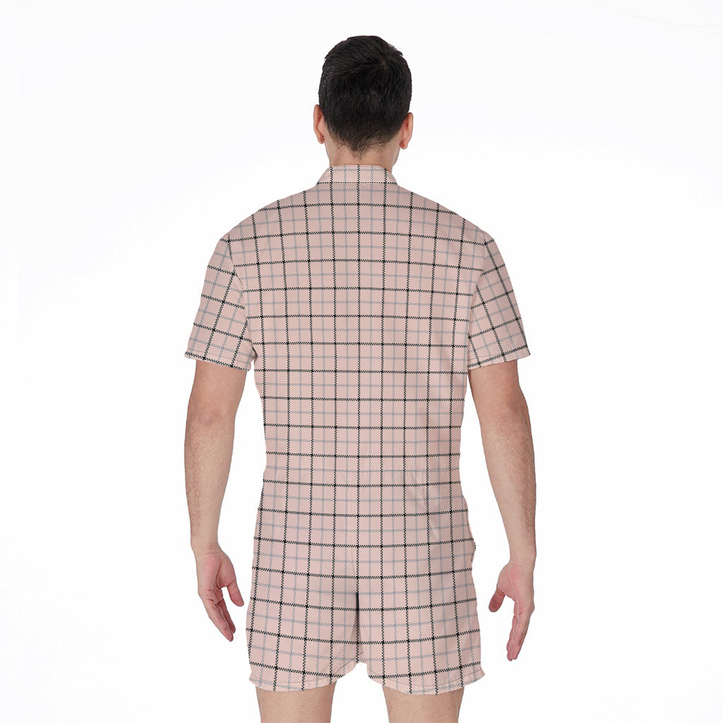 Pastel Pink And Black Tattersall Print Men's Rompers