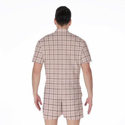Pastel Pink And Black Tattersall Print Men's Rompers