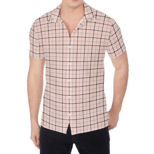 Pastel Pink And Black Tattersall Print Men's Shirt