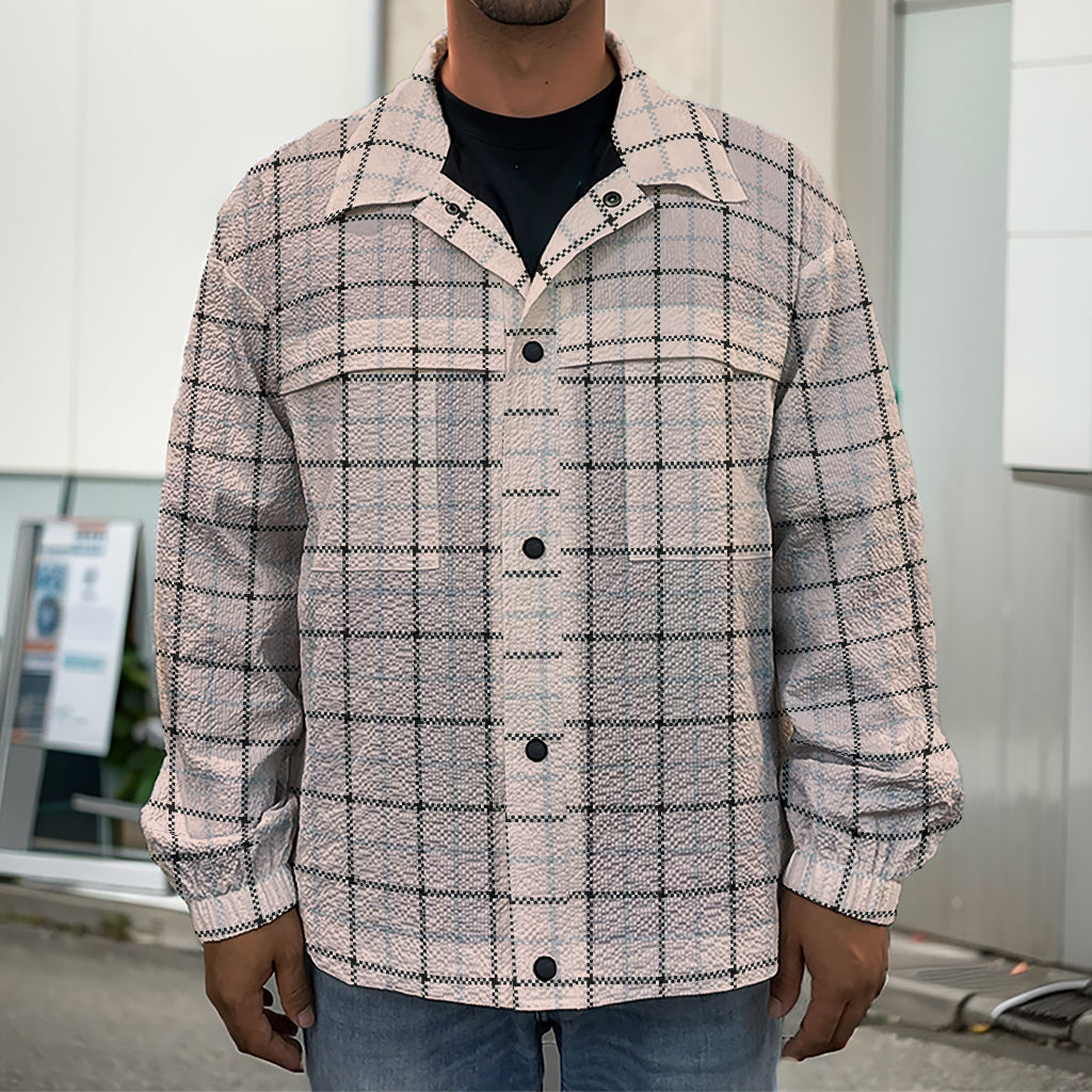 Pastel Pink And Black Tattersall Print Men's Shirt Jacket