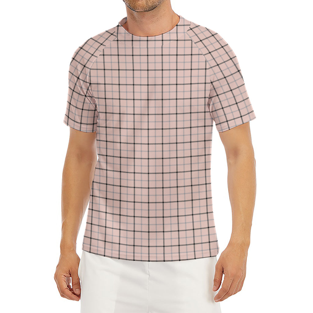 Pastel Pink And Black Tattersall Print Men's Short Sleeve Rash Guard