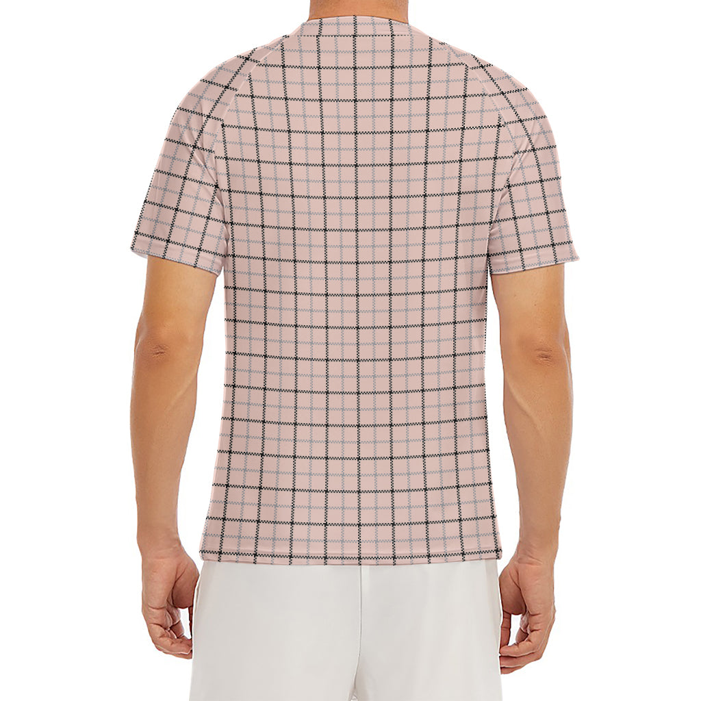 Pastel Pink And Black Tattersall Print Men's Short Sleeve Rash Guard