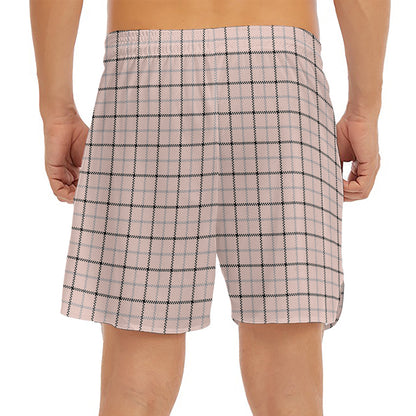 Pastel Pink And Black Tattersall Print Men's Split Running Shorts