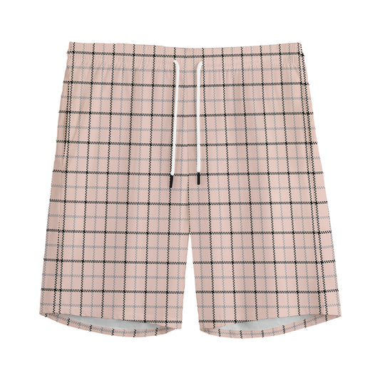 Pastel Pink And Black Tattersall Print Men's Sports Shorts