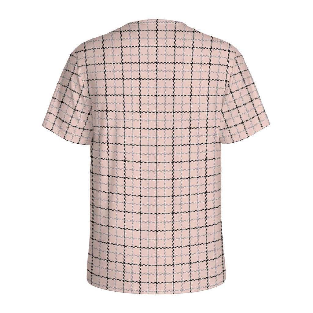 Pastel Pink And Black Tattersall Print Men's Sports T-Shirt