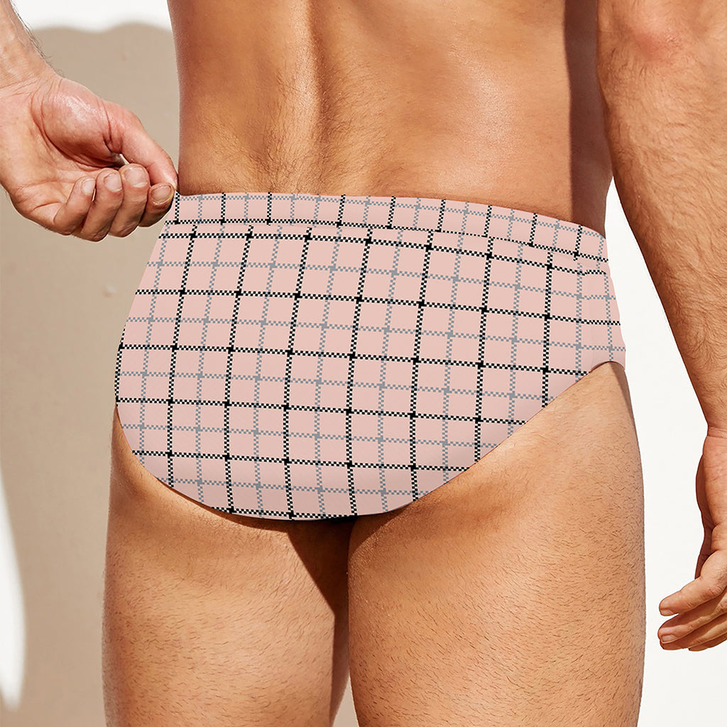 Pastel Pink And Black Tattersall Print Men's Swim Briefs